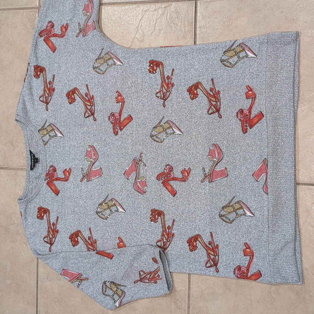 Love & Lace Sweatshirt High Heel Allover Print Size Large